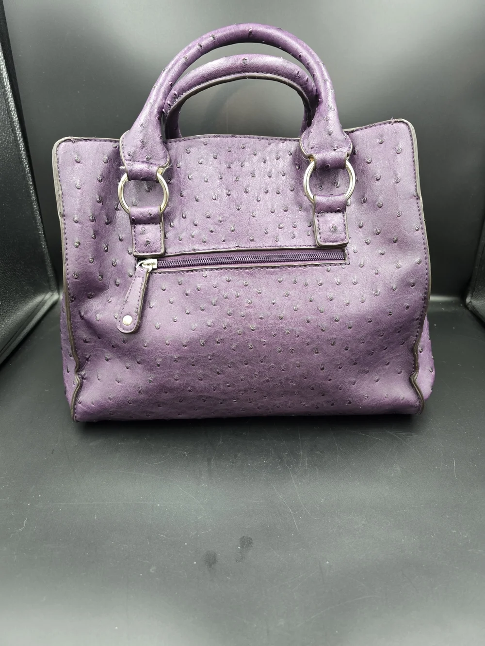 Purple Ostrich-Texture Satchel Handbag with Lock Detail